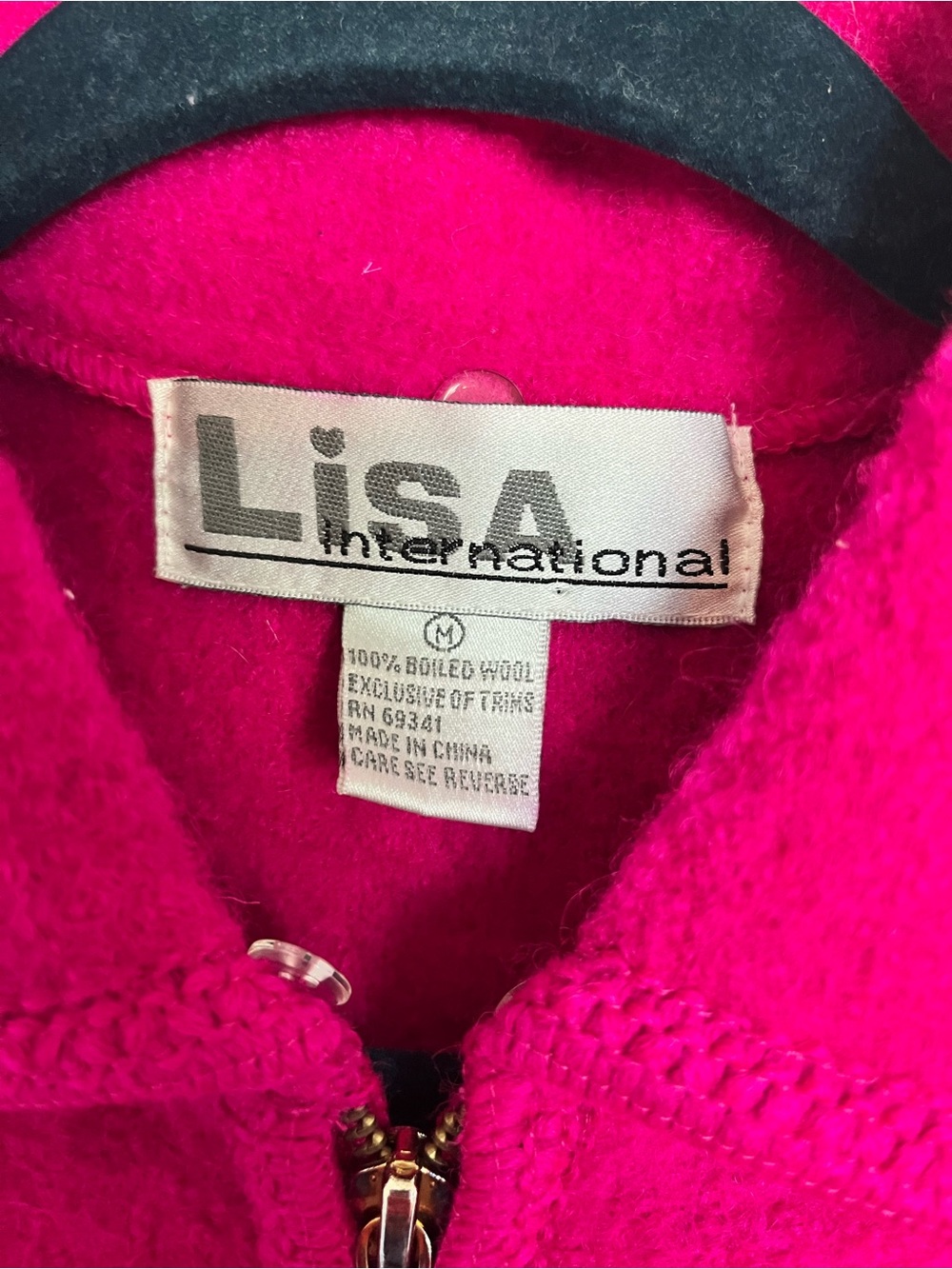 Lisa International Bright Hot Pink Wool Zebra Zip Vest - Picture 3 of 4